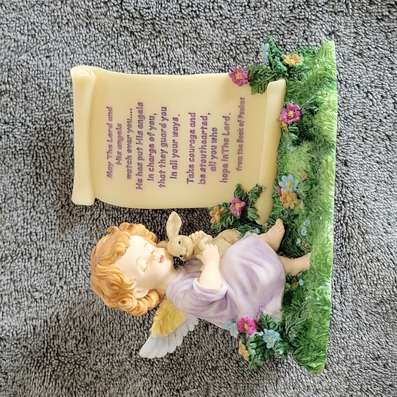 Angel with Bunny & Biblical Verse Statue!! - Picture 1 of 8
